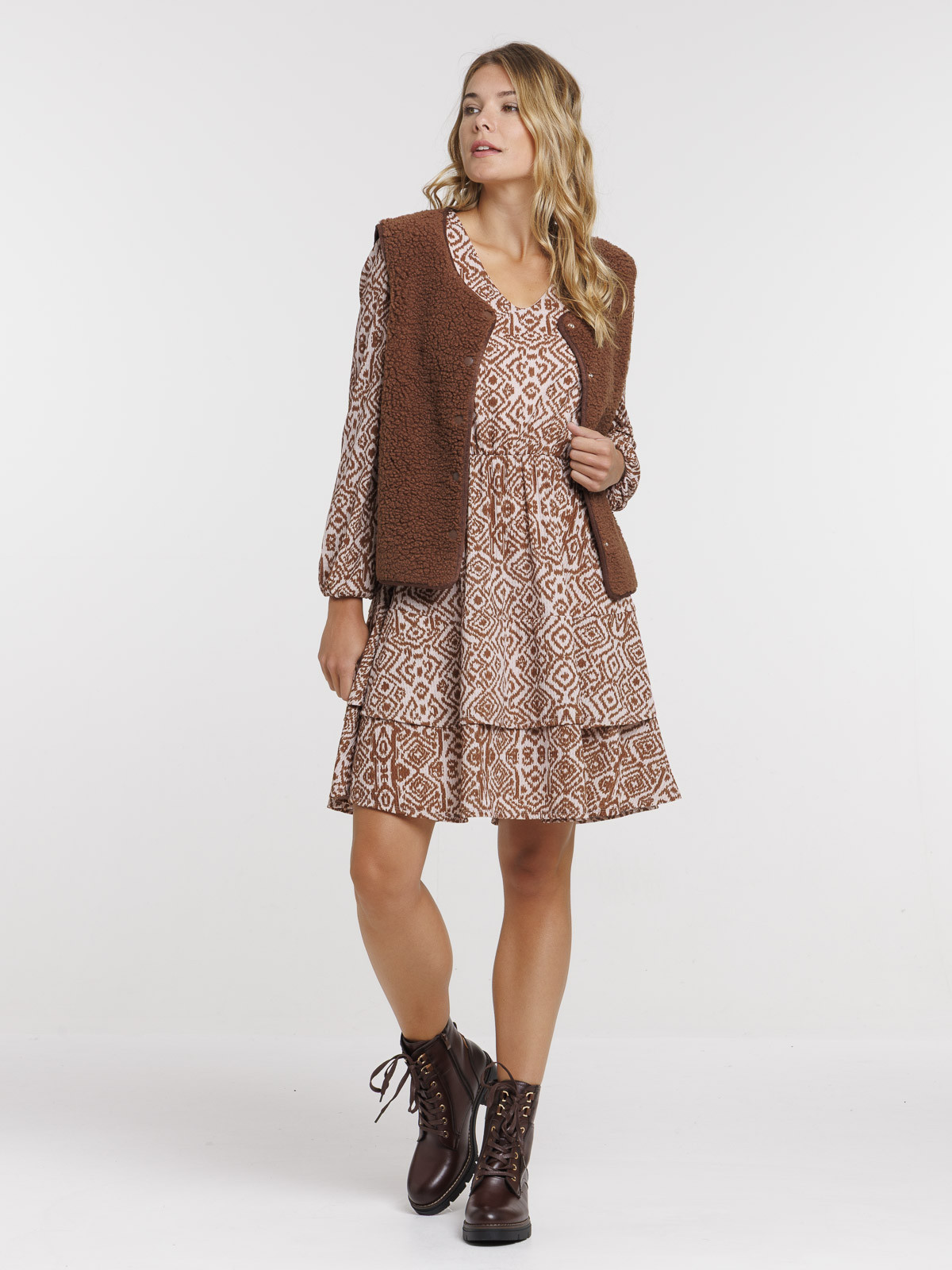 Robe courte imprimée ethnique femme Robe courte imprimée ethnique femme