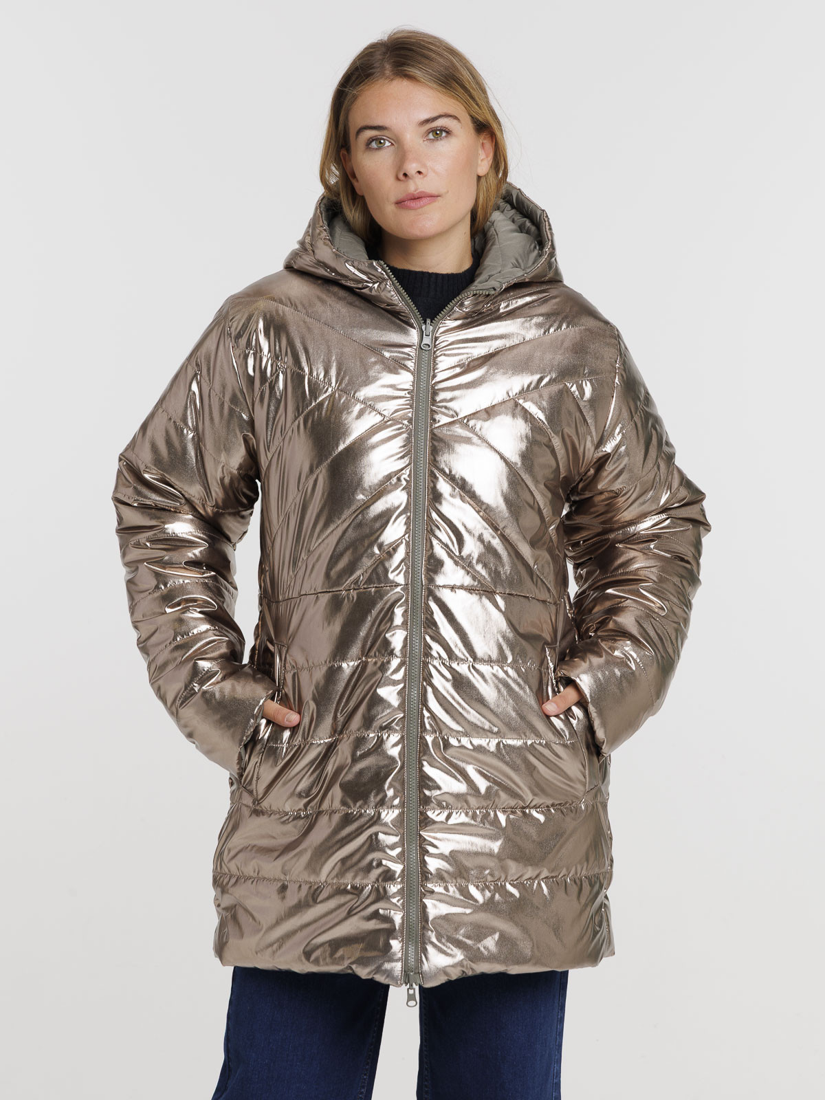 Doudoune à capuche réversible femme