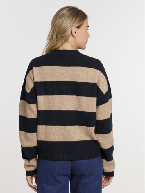 Pull rayé camel femme