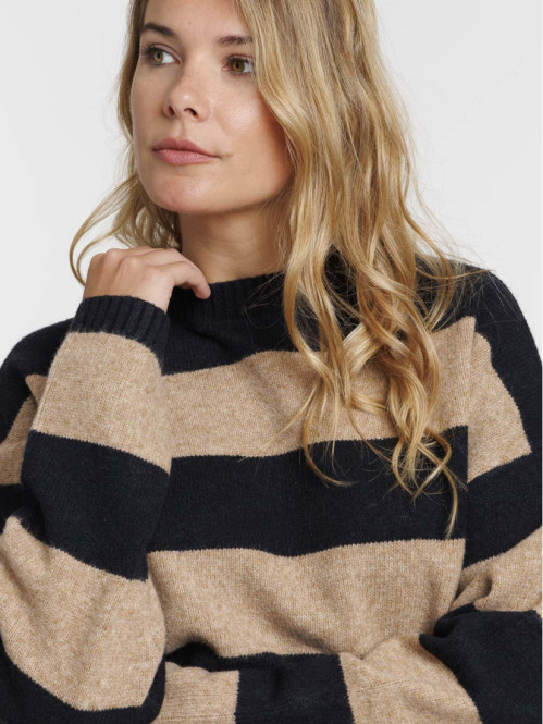 Pull rayé camel femme