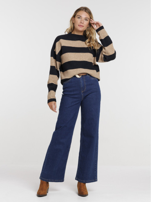 Pull rayé camel femme
