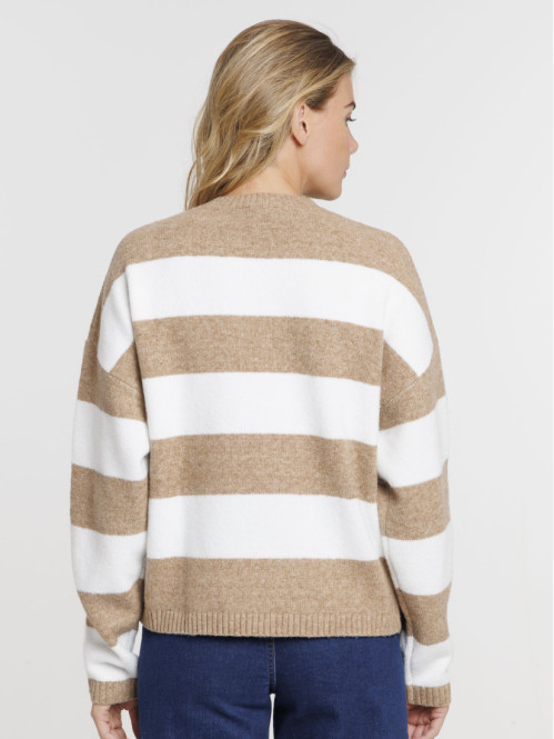 Pull écru rayé femme