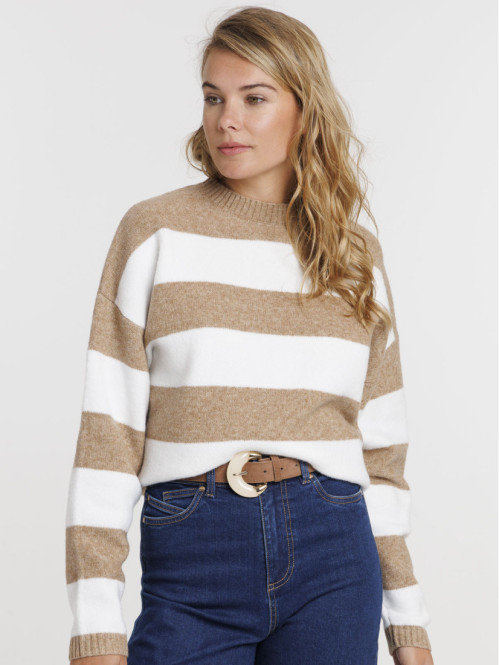 Pull écru rayé femme