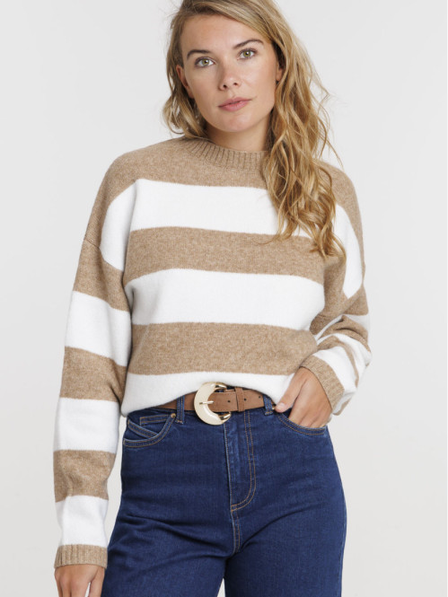 Pull écru rayé femme