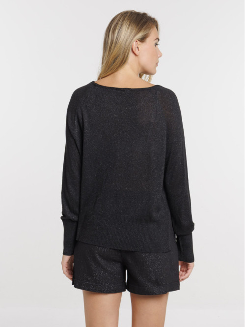 Pull brillant noir femme