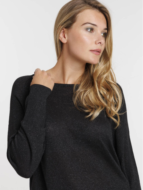 Pull brillant noir femme