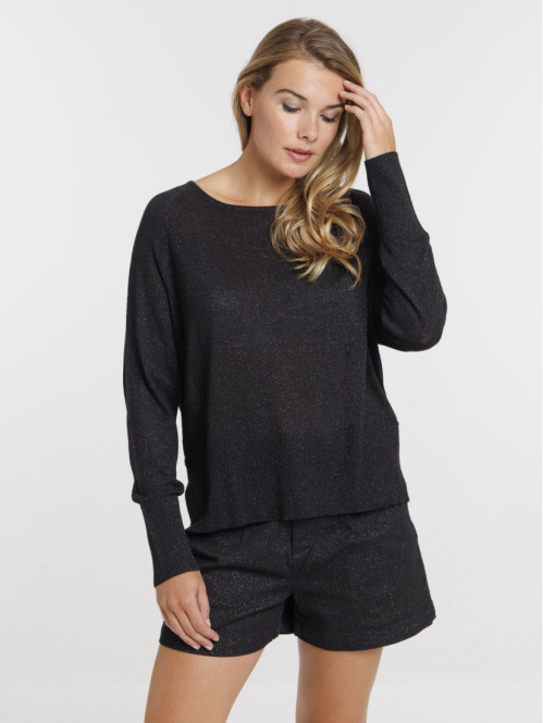 Pull brillant noir femme