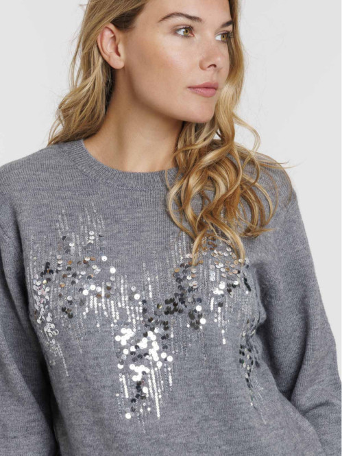 Pull motif sequin manches...