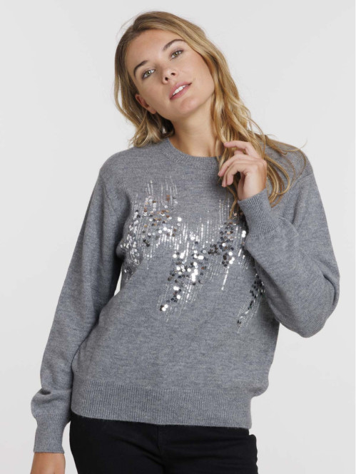 Pull motif sequin manches...