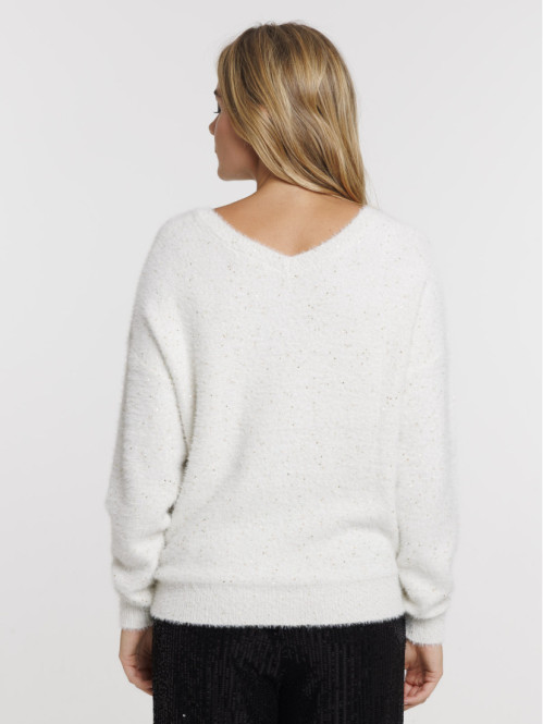 Pull col V écru femme Pull col V écru femme