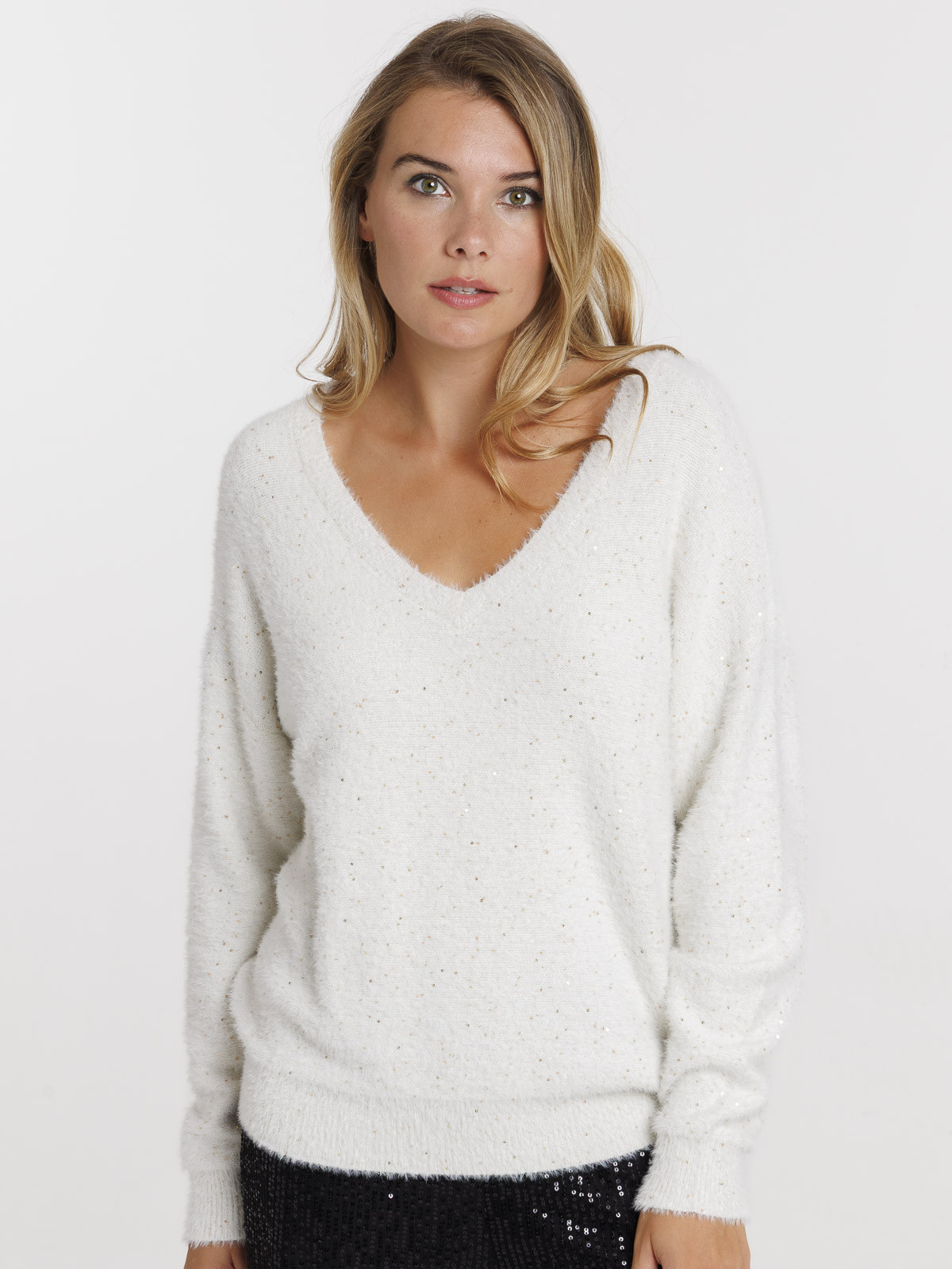 Pull col V écru femme Pull col V écru femme