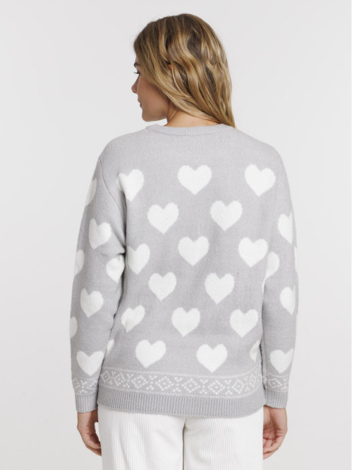 Pull gris clair chine motif...