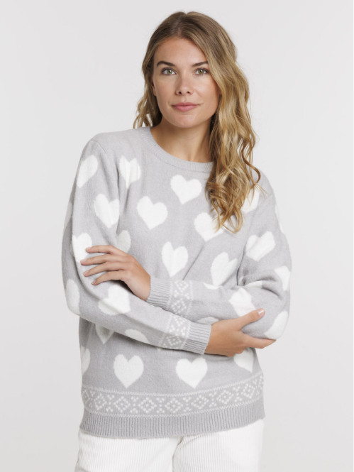 Pull gris clair chine motif...