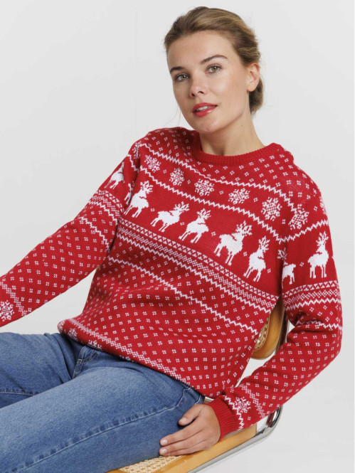 Pull de Noël rouge opéra femme