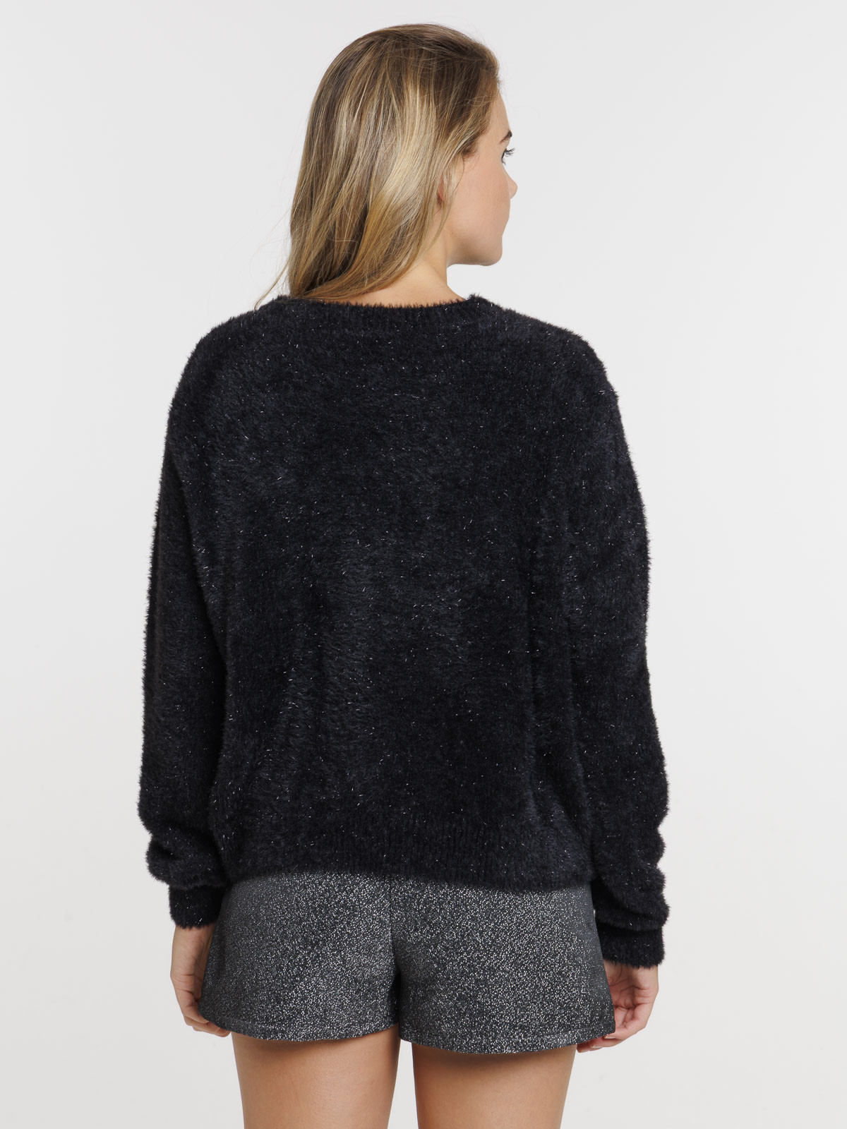 Pull noir brillant femme