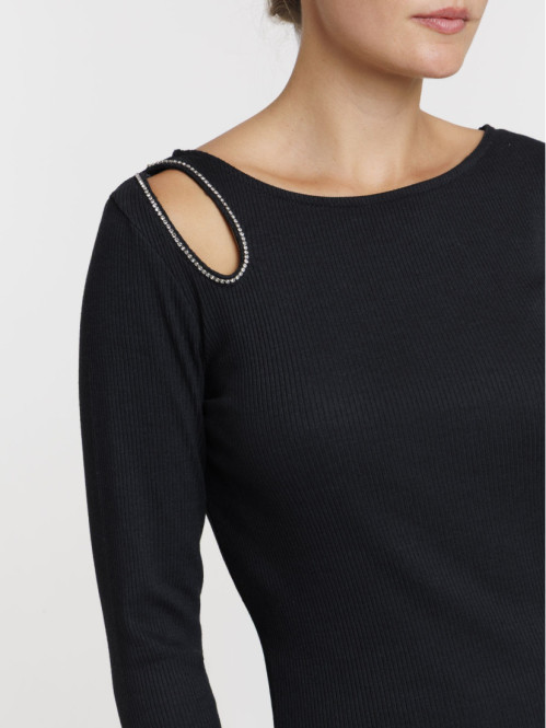 T-shirt découpe avec strass femme T-shirt découpe avec strass femme