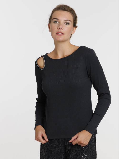T-shirt découpe avec strass femme T-shirt découpe avec strass femme