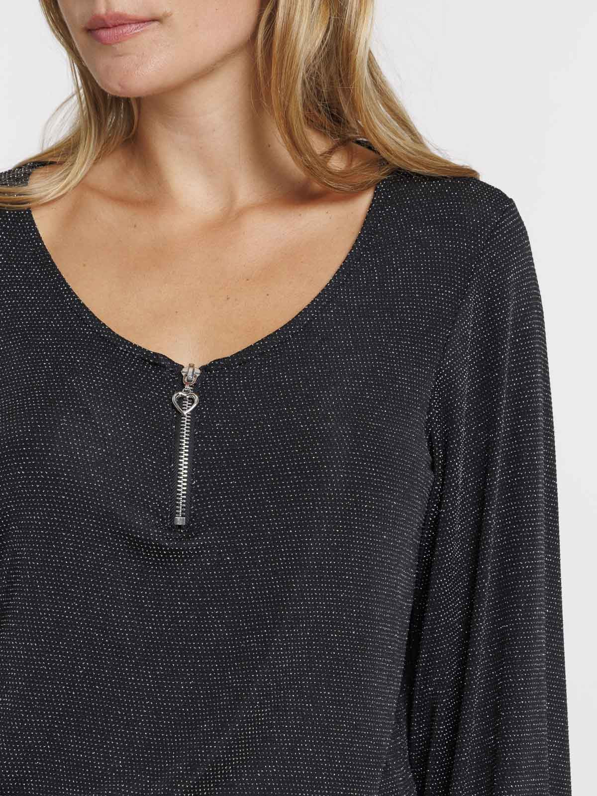 T-shirt zippé noir manches longues femme