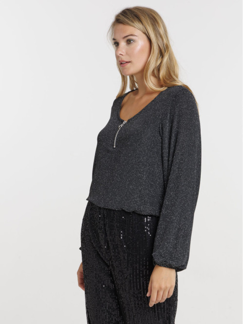 T-shirt zippé noir manches...