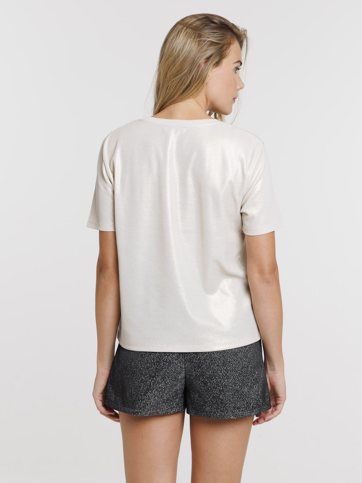 Tee-shirt côtelé écru femme