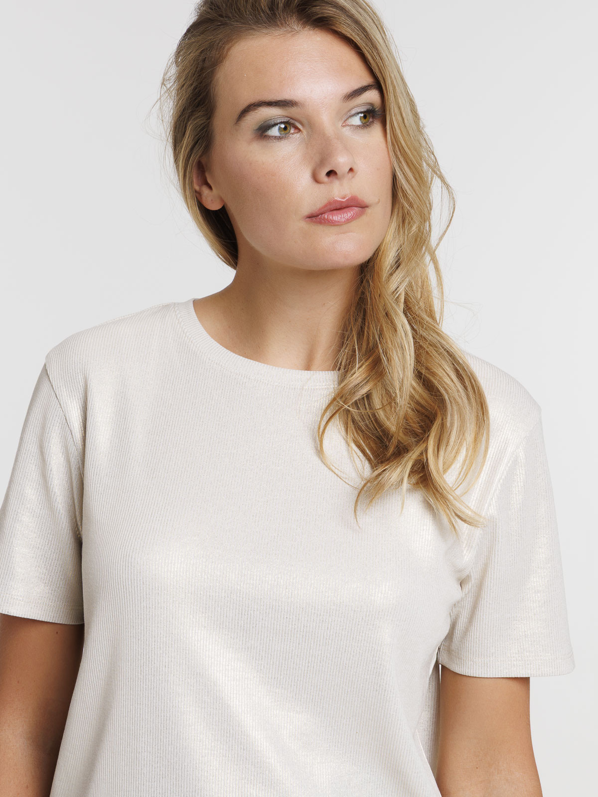 Tee-shirt côtelé écru femme
