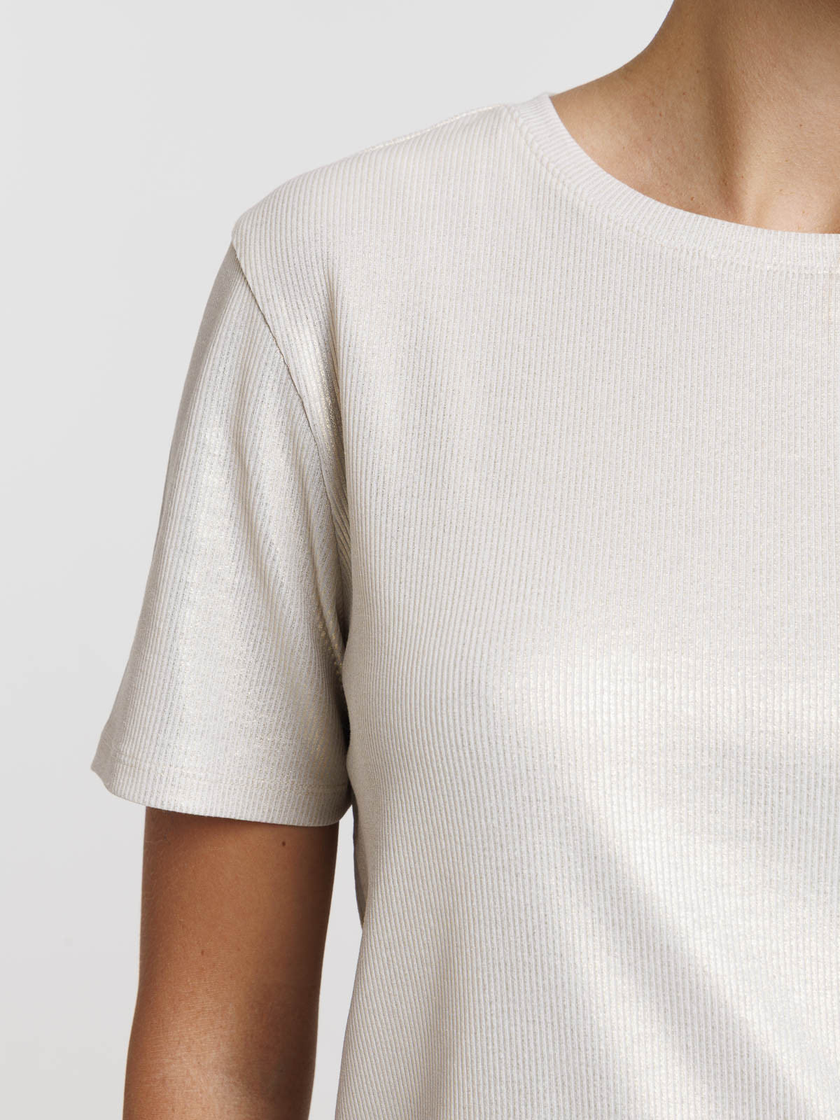 Tee-shirt côtelé écru femme