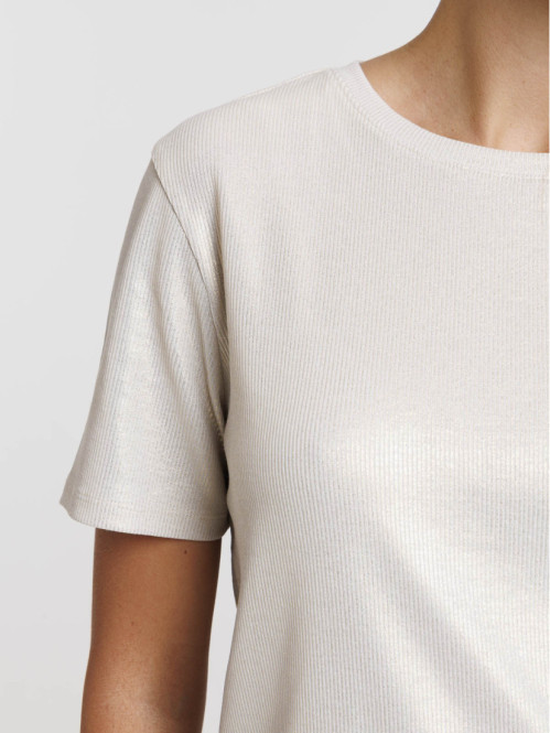 Tee-shirt côtelé écru femme