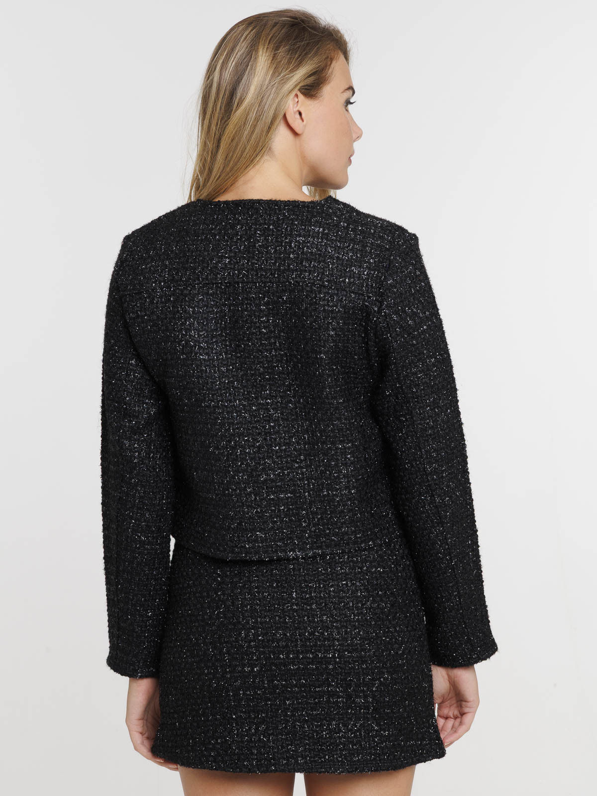 Veste courte tweed noir femme