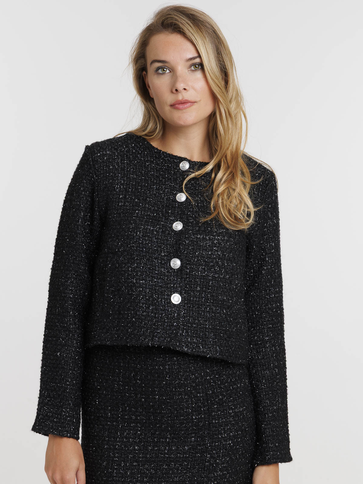 Veste courte tweed noir femme