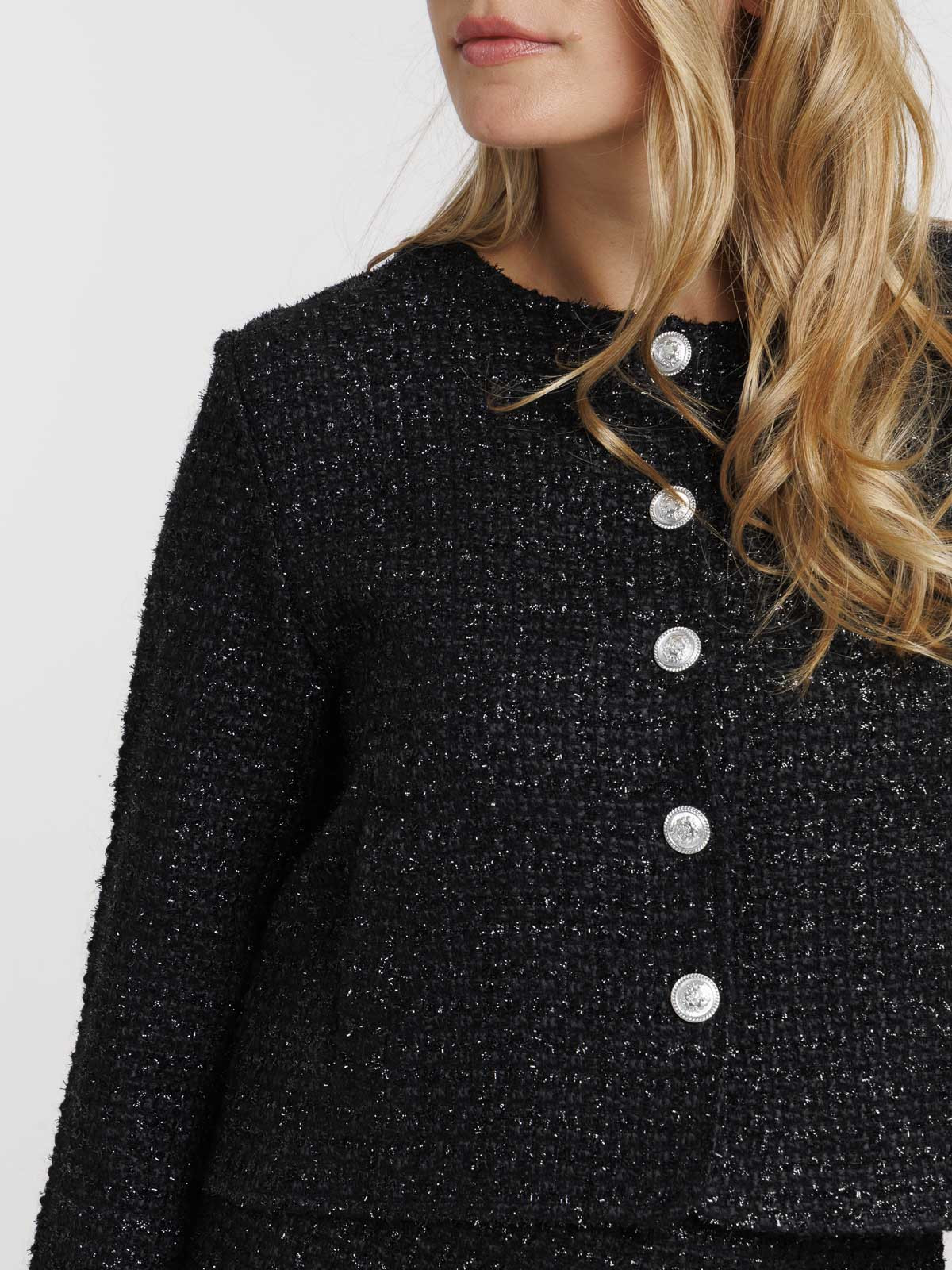 Veste courte tweed noir femme