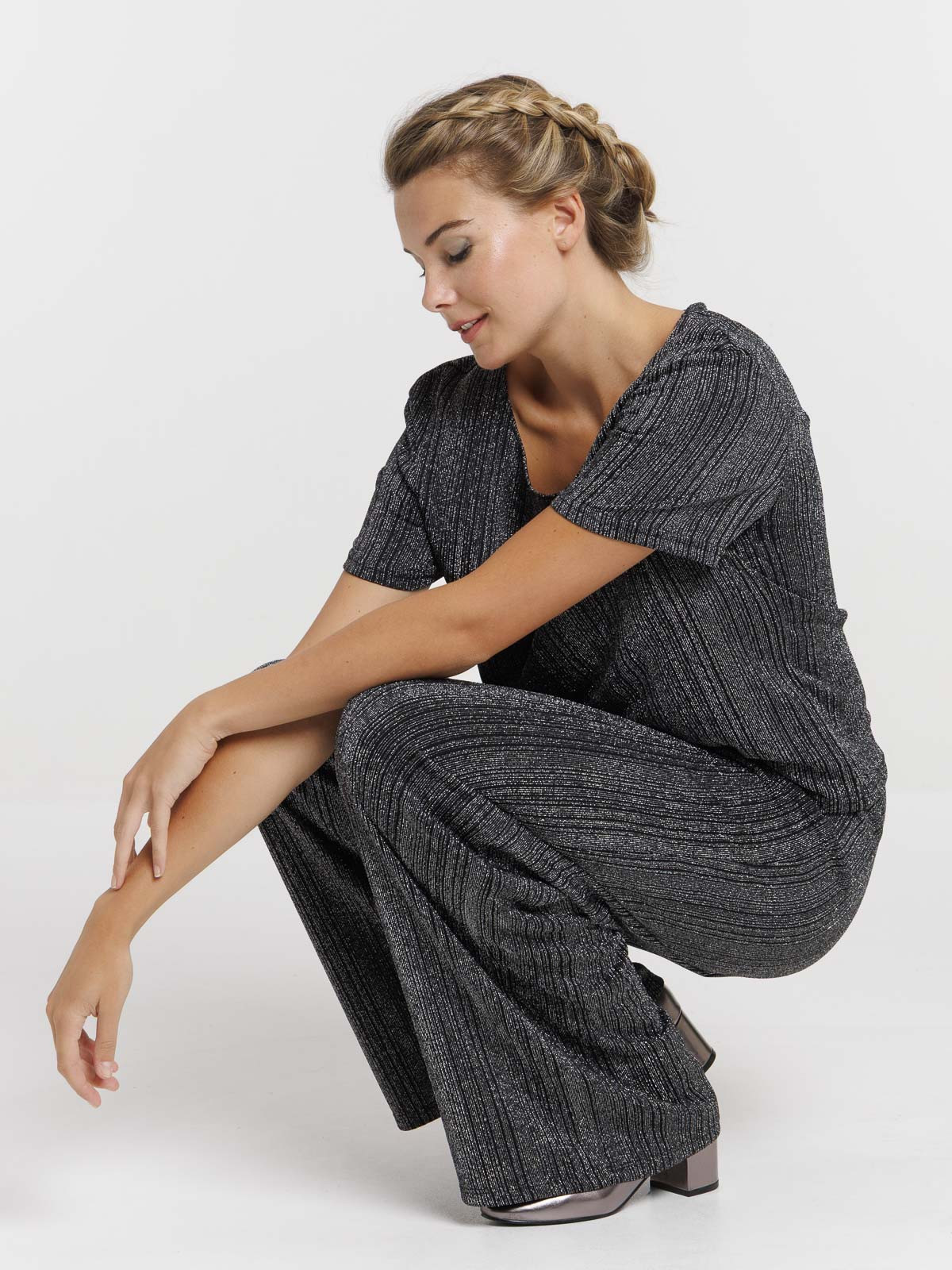 Pantalon noir large pailletté femme Pantalon noir large pailletté femme