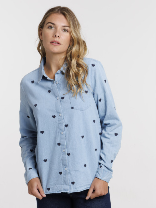 Chemise cœurs brodés femme