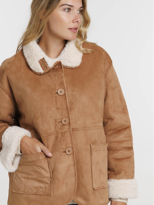 Manteau camel suédine col...