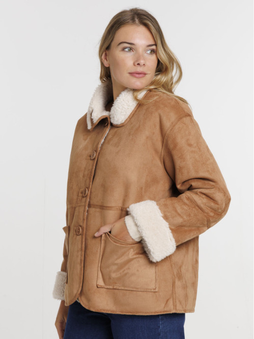 Manteau camel suédine col...