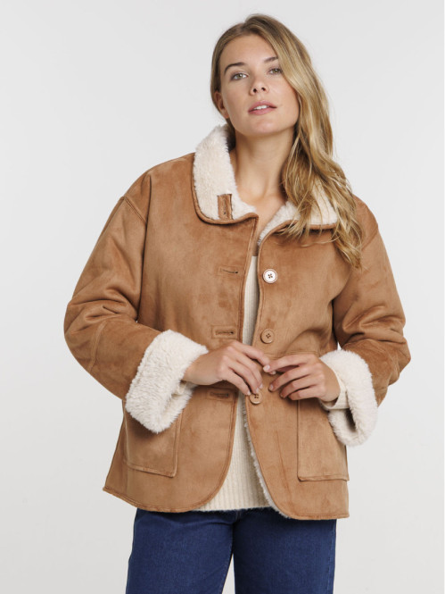 Manteau camel suédine col...