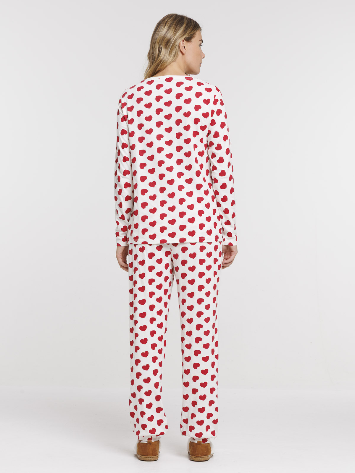 Pyjama écru motif coeur femme