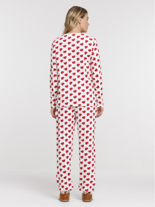 Pyjama écru motif coeur femme