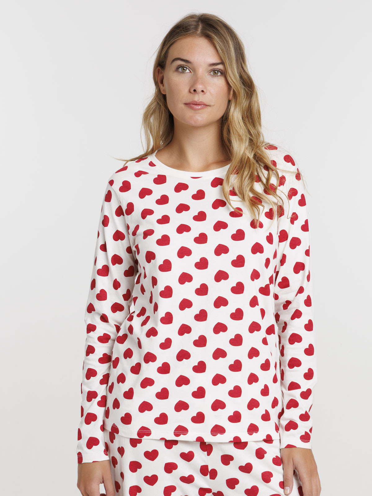 Pyjama écru motif coeur femme