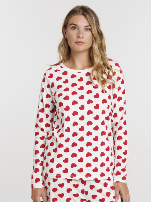 Pyjama écru motif coeur femme