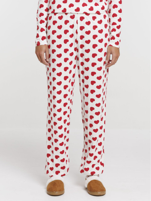 Pyjama écru motif coeur femme