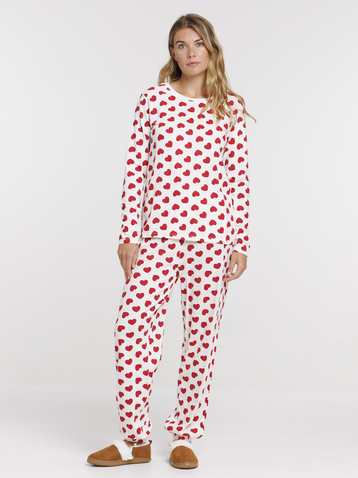 Pyjama écru motif coeur femme