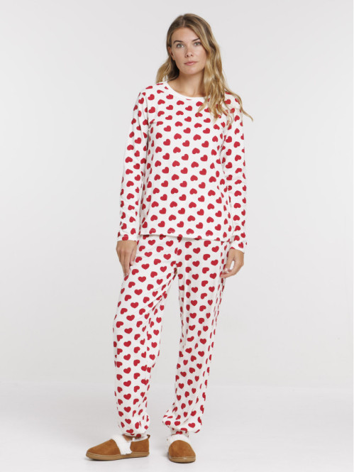 Pyjama écru motif coeur femme