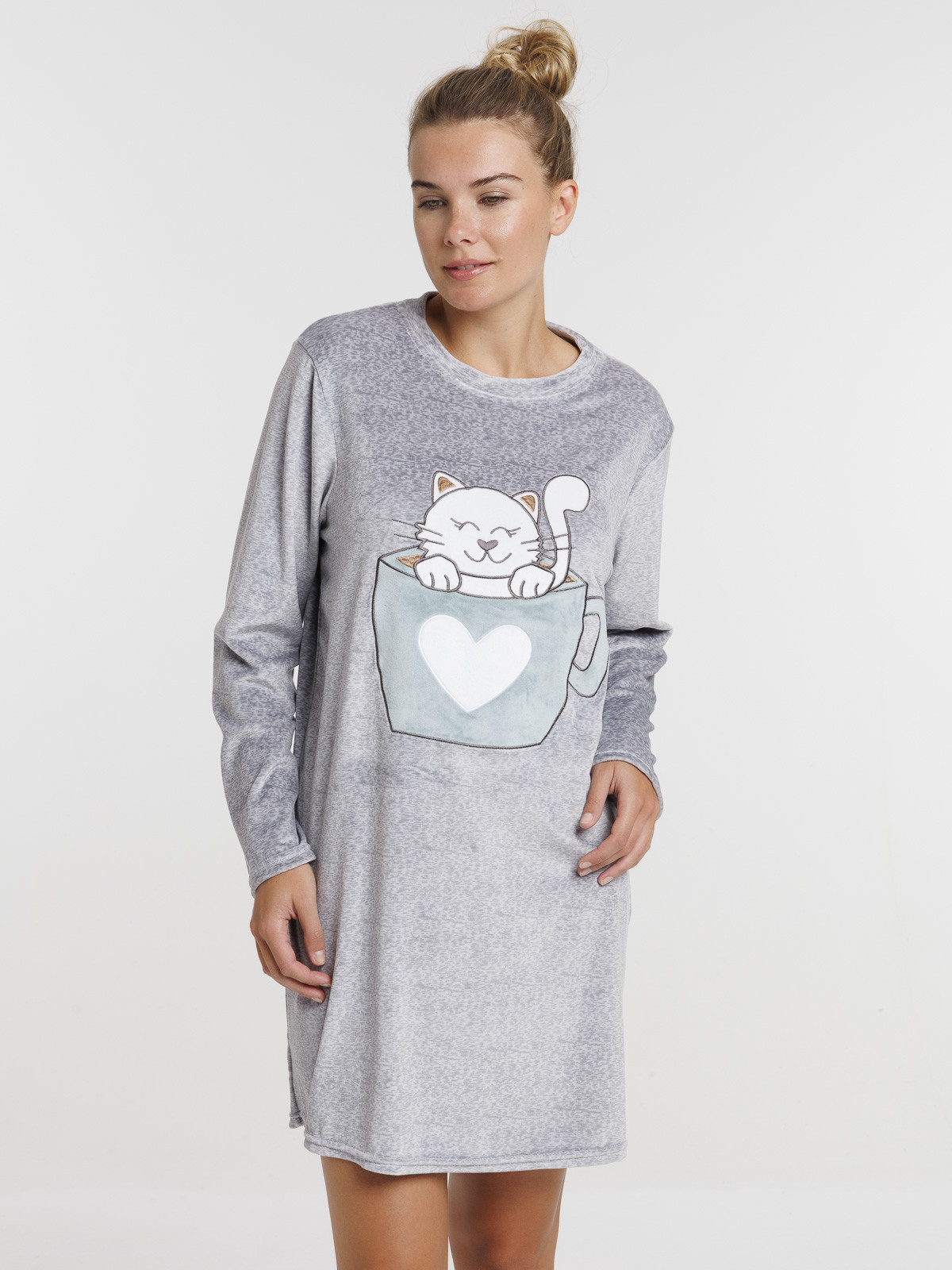 Chemise de nuit velours chat femme