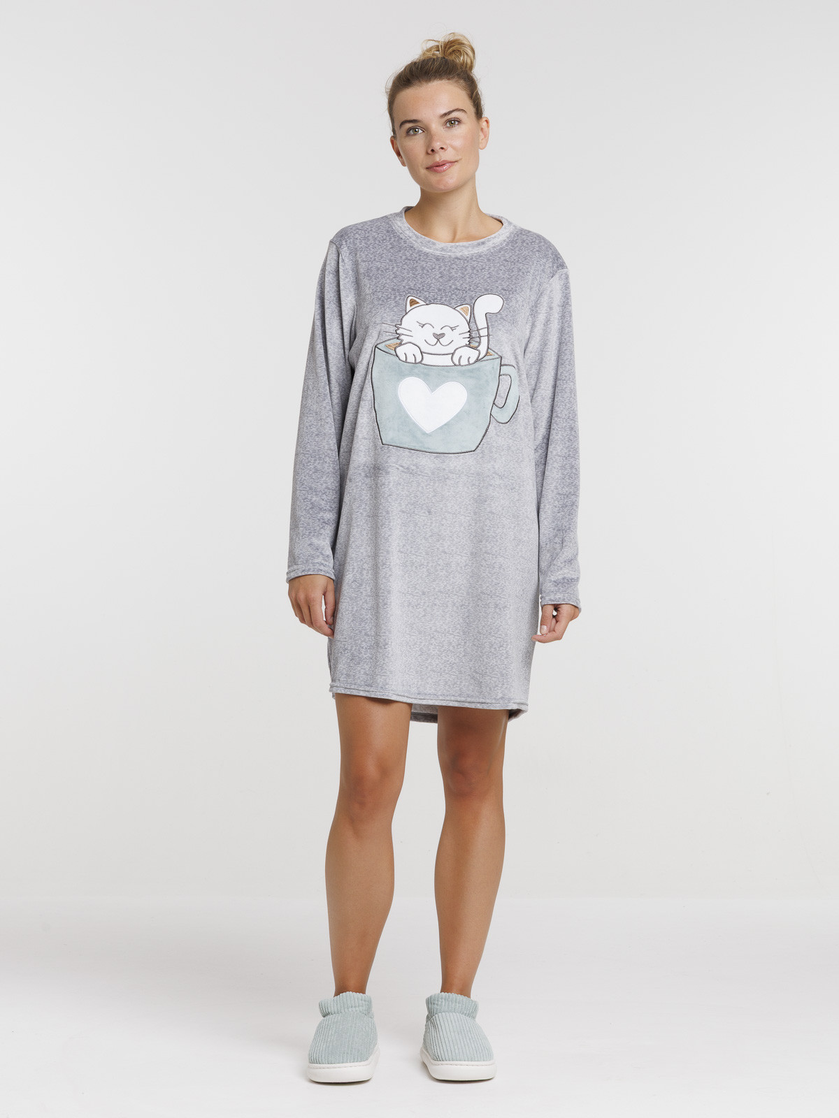 Chemise de nuit velours chat femme