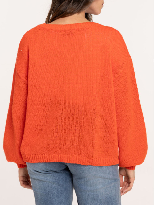 Gilet col V boutonné rouge femme