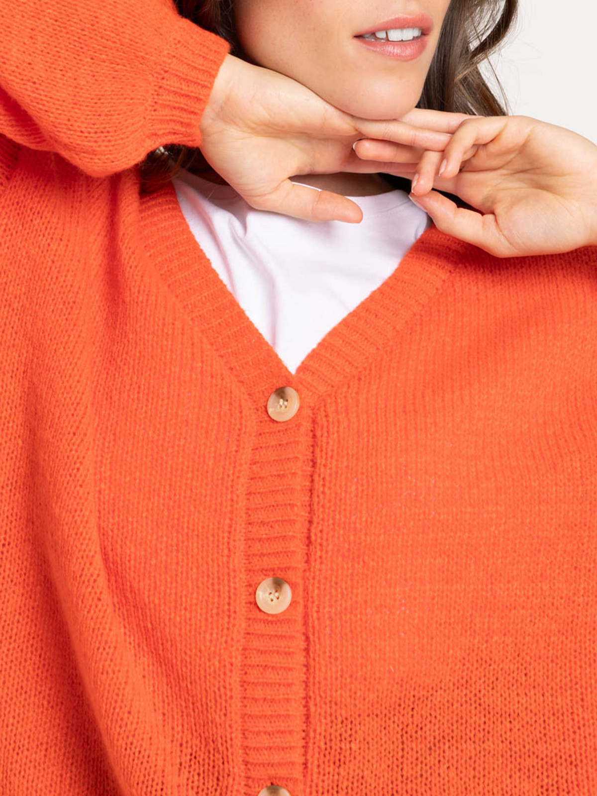 Gilet col V boutonné rouge femme