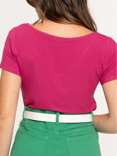 Tee-shirt fushia col V...