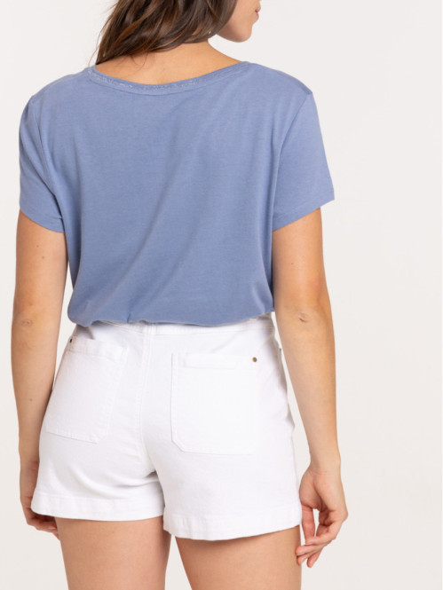 T-shirt col V manches courtes femme