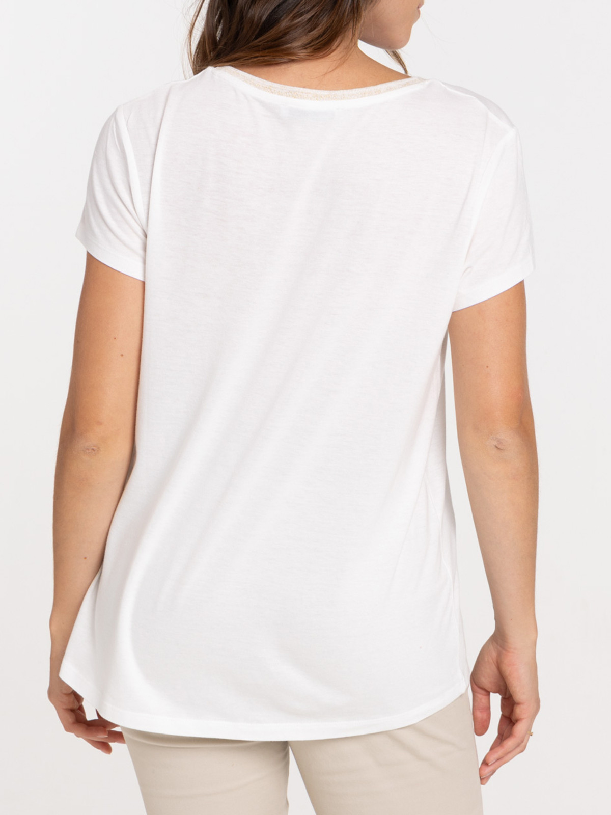 T-shirt col V écru femme