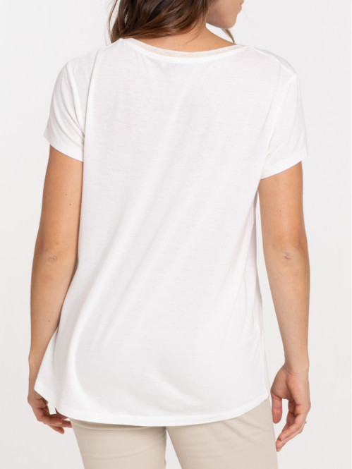 T-shirt col V écru femme